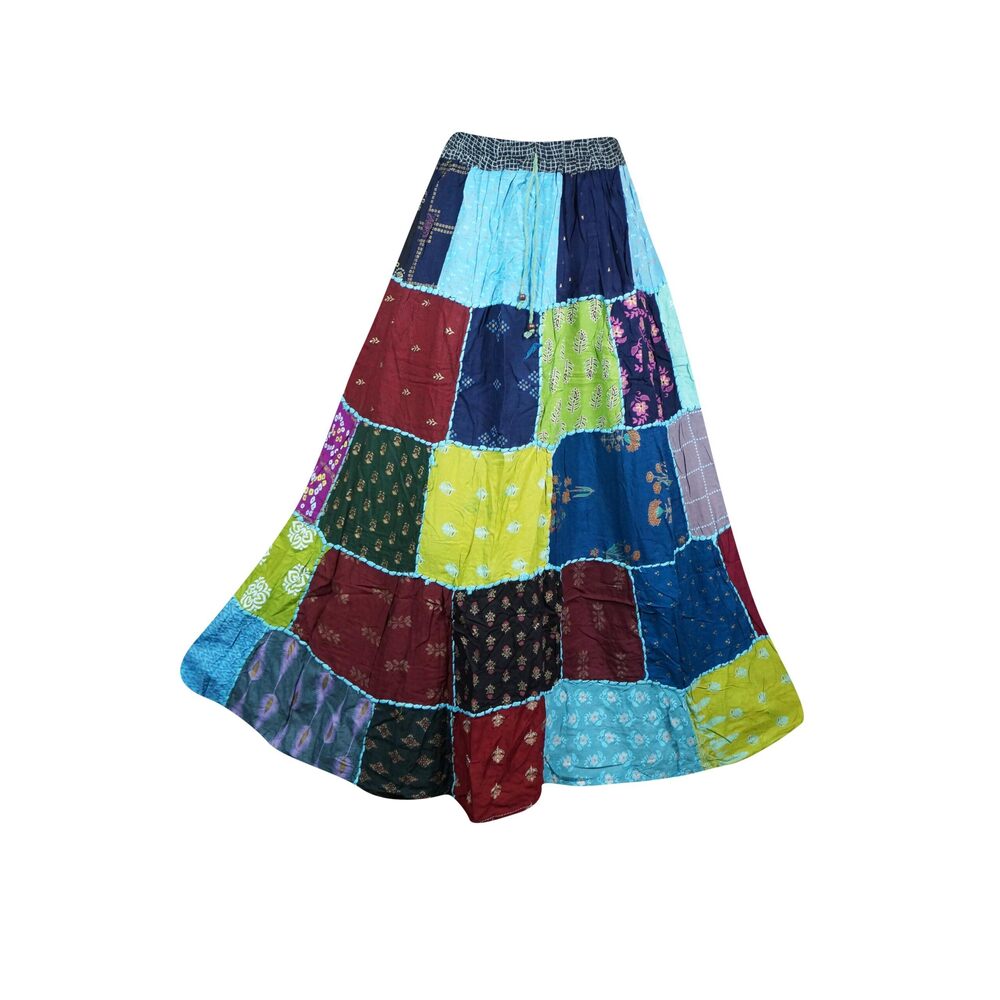 9035 Hippy Summer Skirt Ethnic Patchwork Boho Maxi Skirt Handmade Colorful